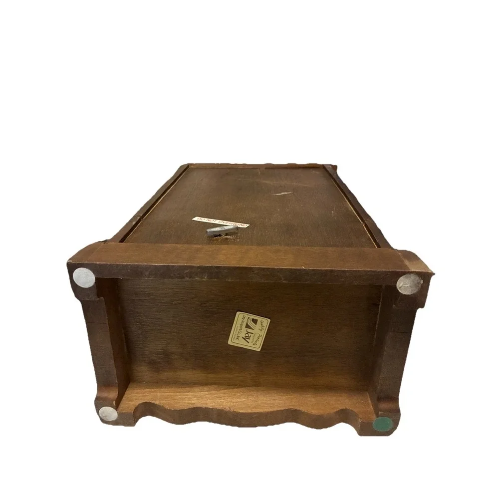 Vintage Jewelry Box Armoire Wood Etched Glass Carousel Mirror Music Box 13x9x5